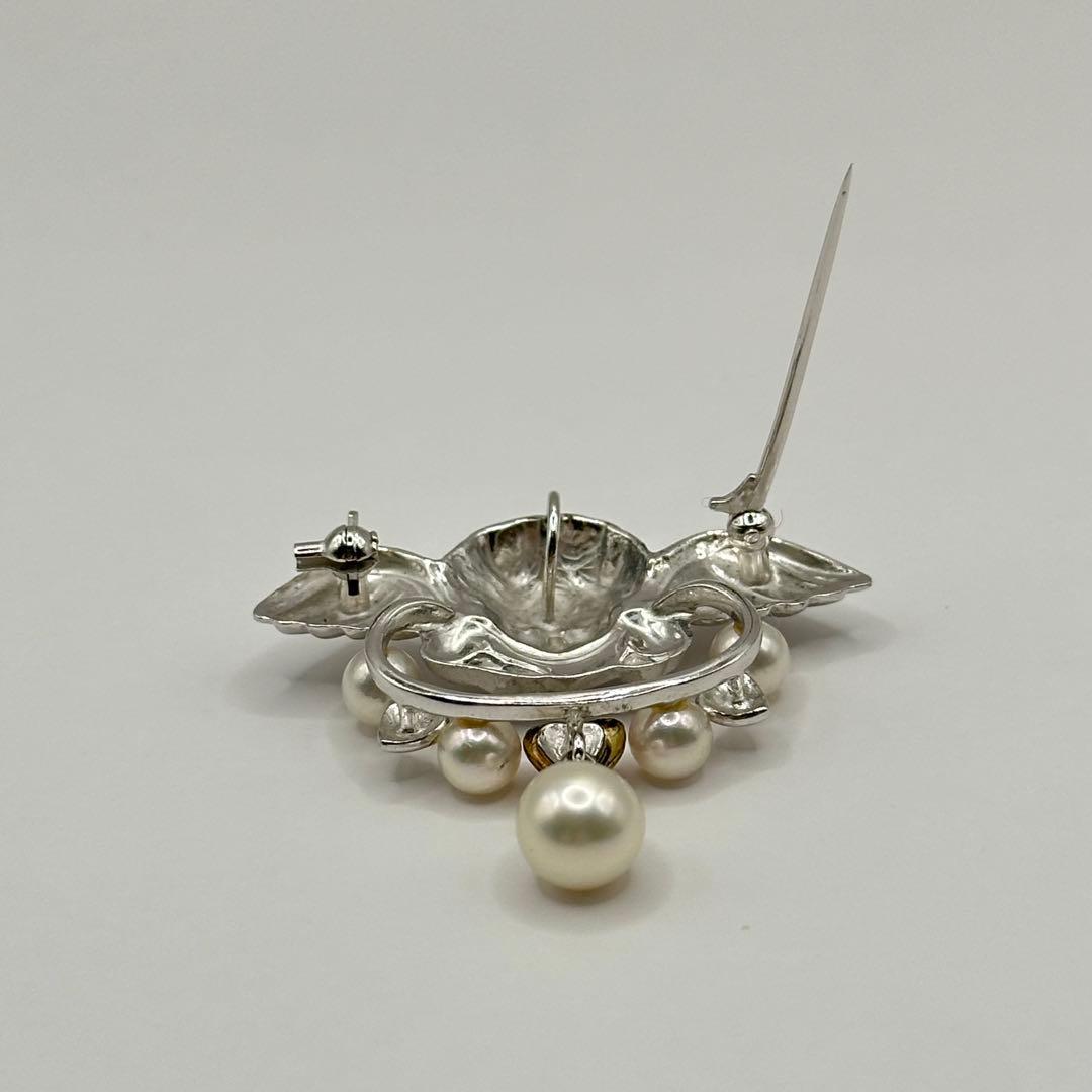 美品】ブローチ トップK18 SILVER コンビ エンジェル 本真珠