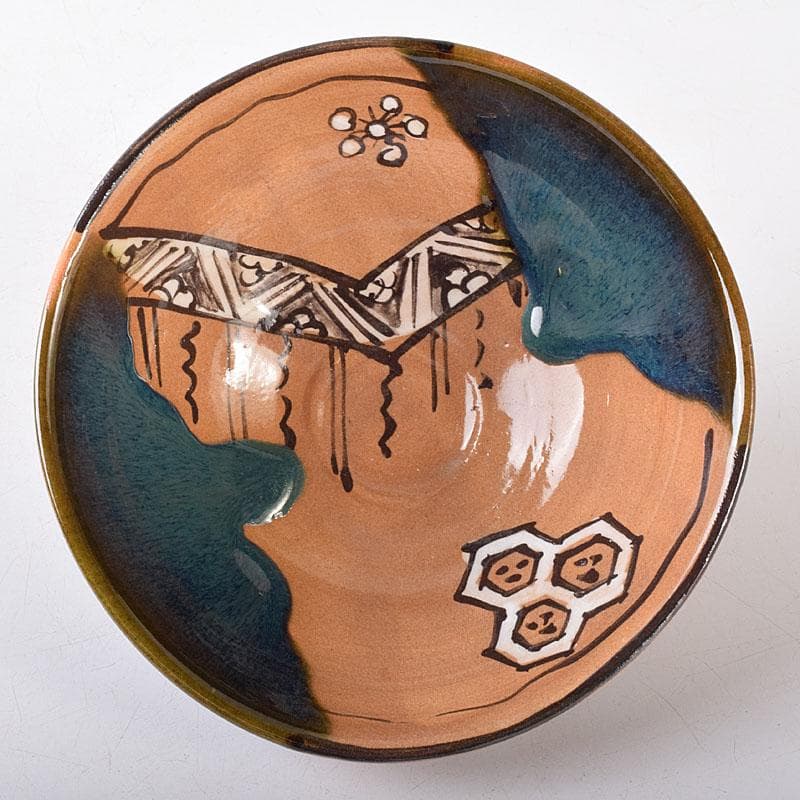 北大路魯山人作 織部焼 於里辺 茶碗 共布共箱 M R8123