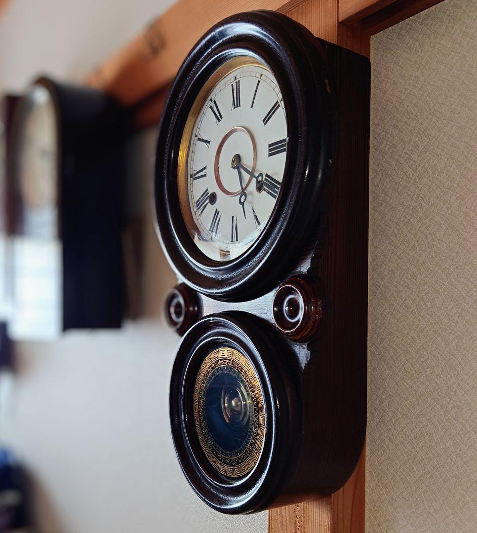 〈完動・美品〉北出時計製造所　 八吋張り四ツ丸達磨型ゼンマイ振り子掛け時計