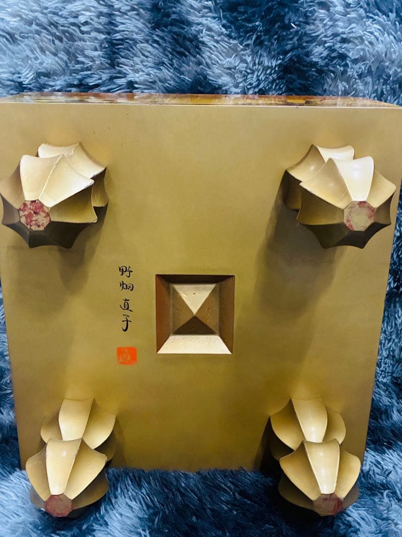 【野畑直子】作 金地漆絵四季花鳥図碁盤 碁笥 本蛤那智黒碁石 約42x45cm