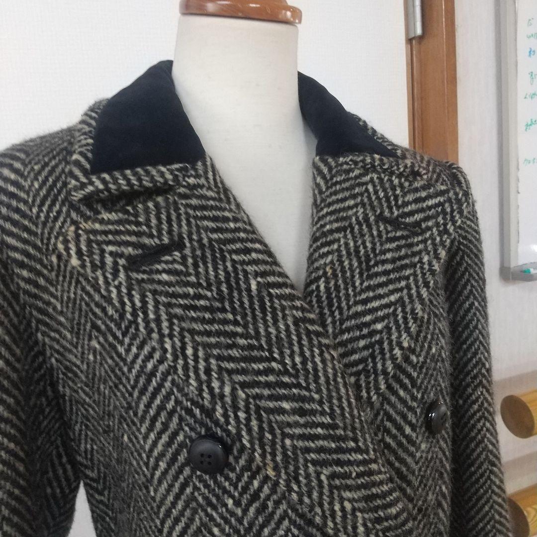 イヴサンローラン ダブルブレストコート ヘリンボーン ツイード 別珍