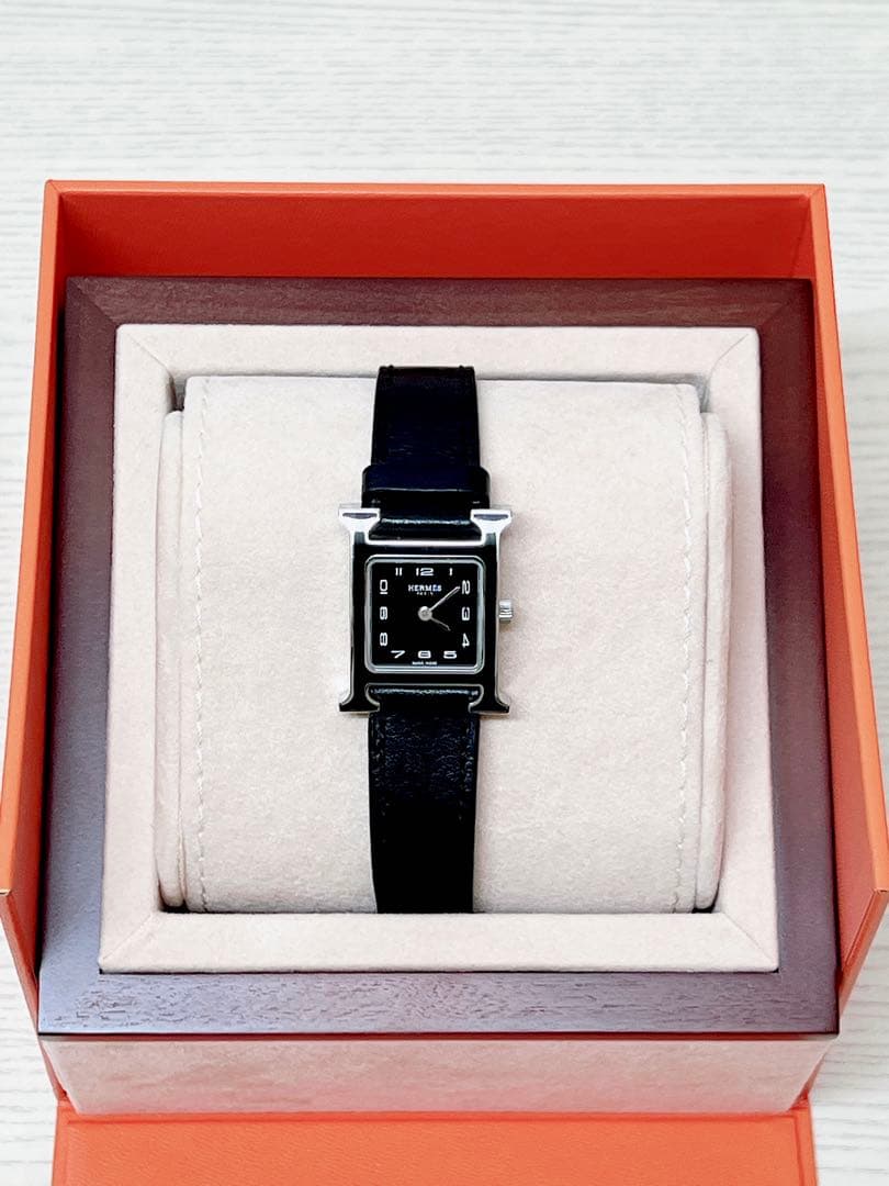 極美品【HERMES】エルメス Hウォッチ HH1.221 ブラック×ブラック