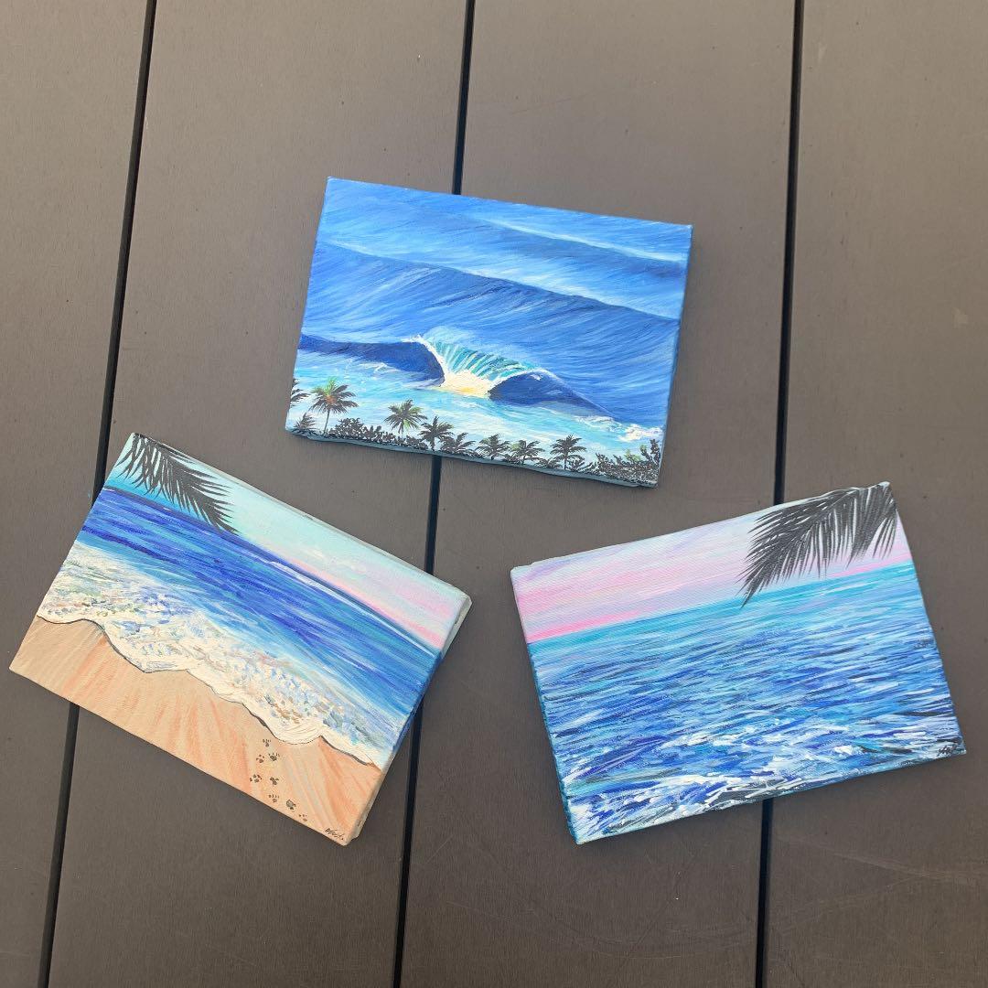 海の絵　ビーチ　ハワイ　絵　油絵キャンパス　絵の具　アート　インテリア　ギフト