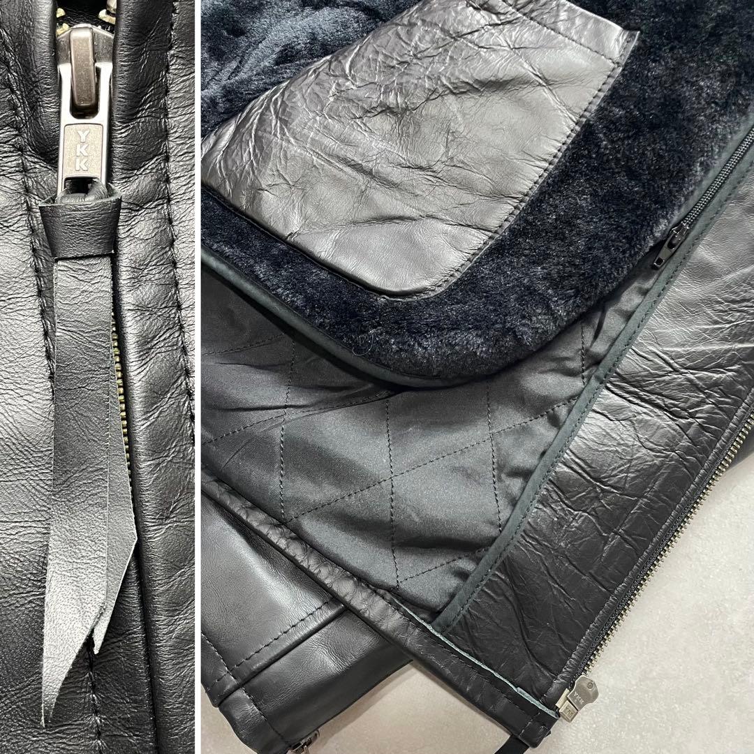 最高級/馬革✨リューグーレザーズ シングルライダース ボアライナー 黒