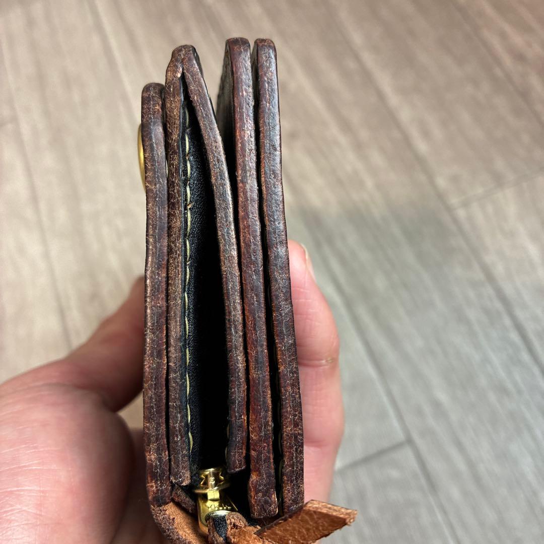 【茶芯ブラック】トラッカーウォレット　ミドル　真鍮　お札を折らずに収納