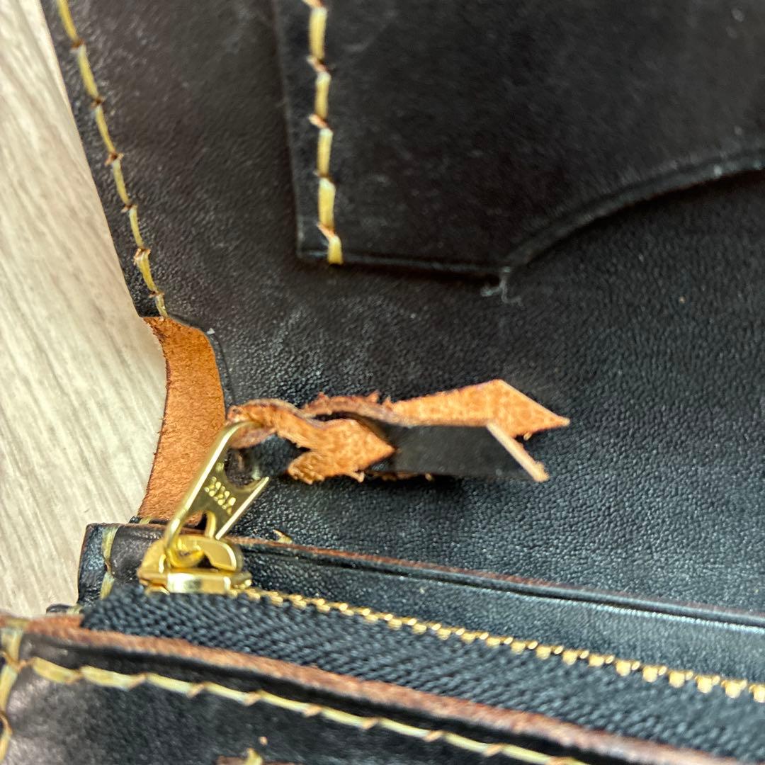 【茶芯ブラック】トラッカーウォレット　ミドル　真鍮　お札を折らずに収納