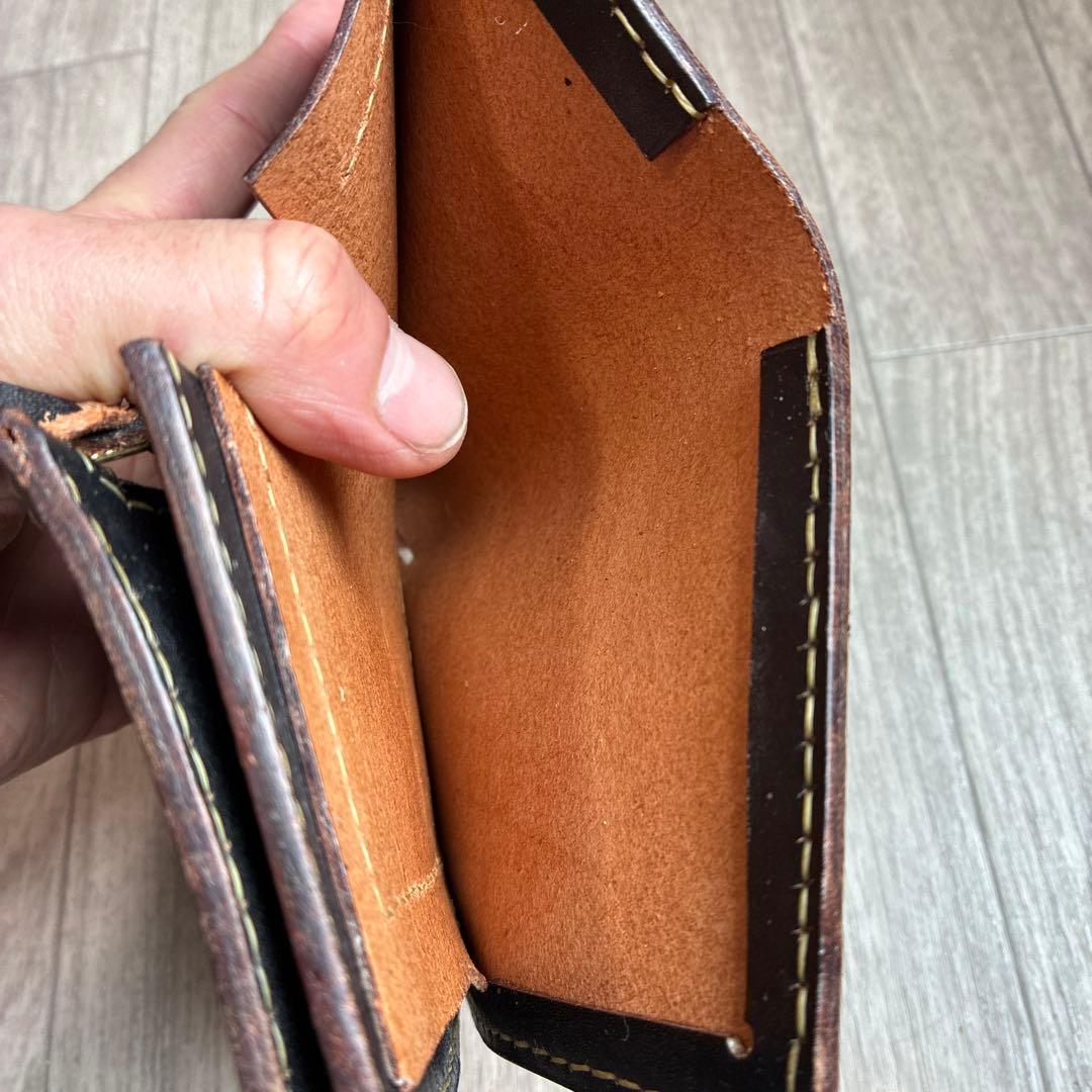 【茶芯ブラック】トラッカーウォレット　ミドル　真鍮　お札を折らずに収納