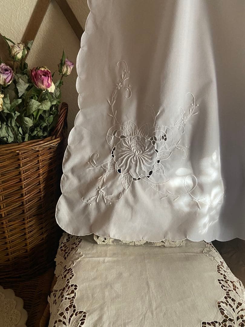 SALEஐ⋆*フランスアンティーク・花柄刺繍カフェカーテン