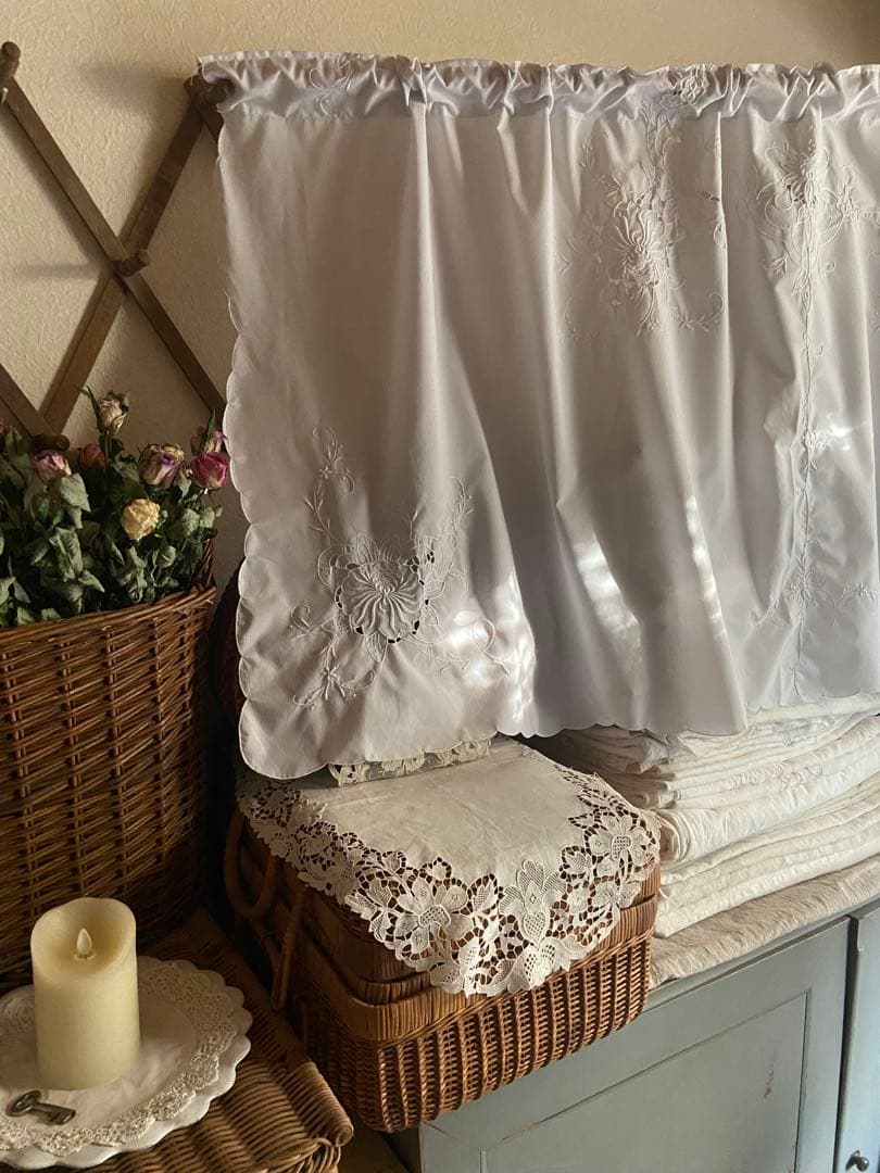 SALEஐ⋆*フランスアンティーク・花柄刺繍カフェカーテン