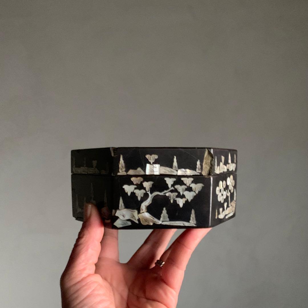 李朝 螺鈿 六角 蓋物 朝鮮美術 古美術 古道具 アンティーク