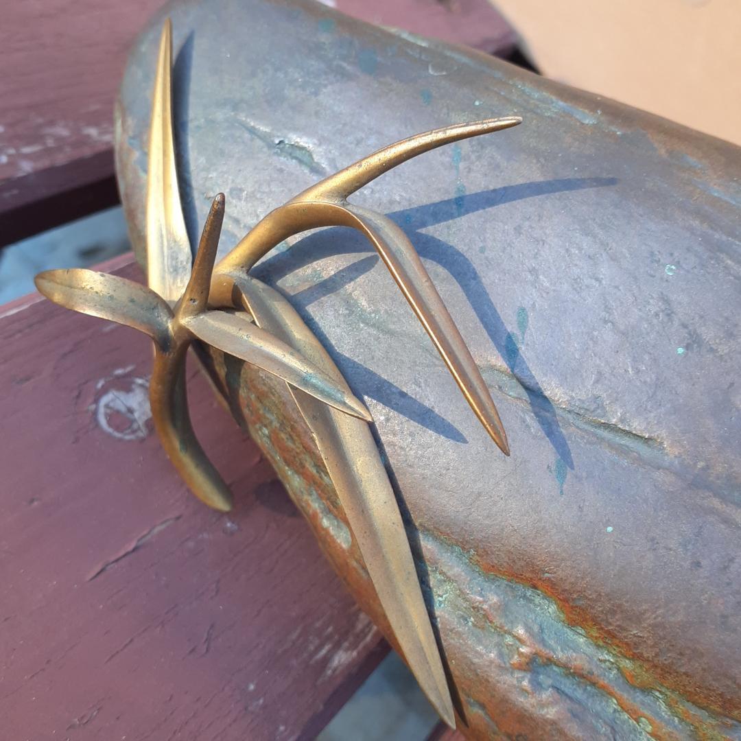 アンティーク　鋳銅製　岩上に文鳥　オブジェ　ブロンズ　時代物　コレクション