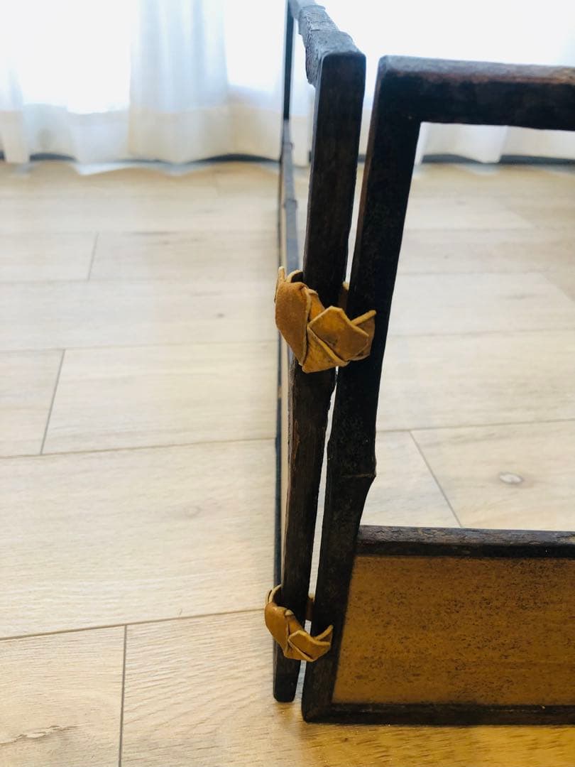 指物師 善州 造 古竹意 炉屏 2枚折 共箱付き 煎茶