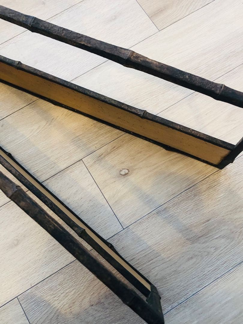 指物師 善州 造 古竹意 炉屏 2枚折 共箱付き 煎茶道具結界斑竹