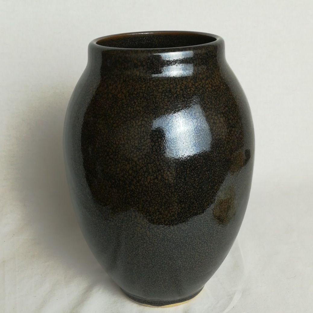 益子焼　菊池晃　油滴天目釉　花入　花生　壺　共箱