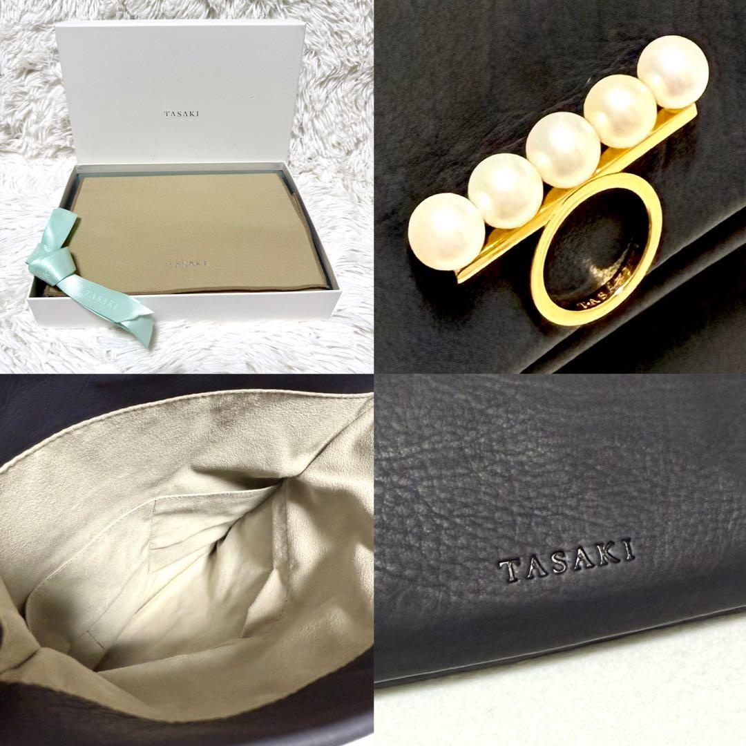 美品 タサキ バランス パール クラッチバッグ カーフレザー 5連 真珠 ポーチ