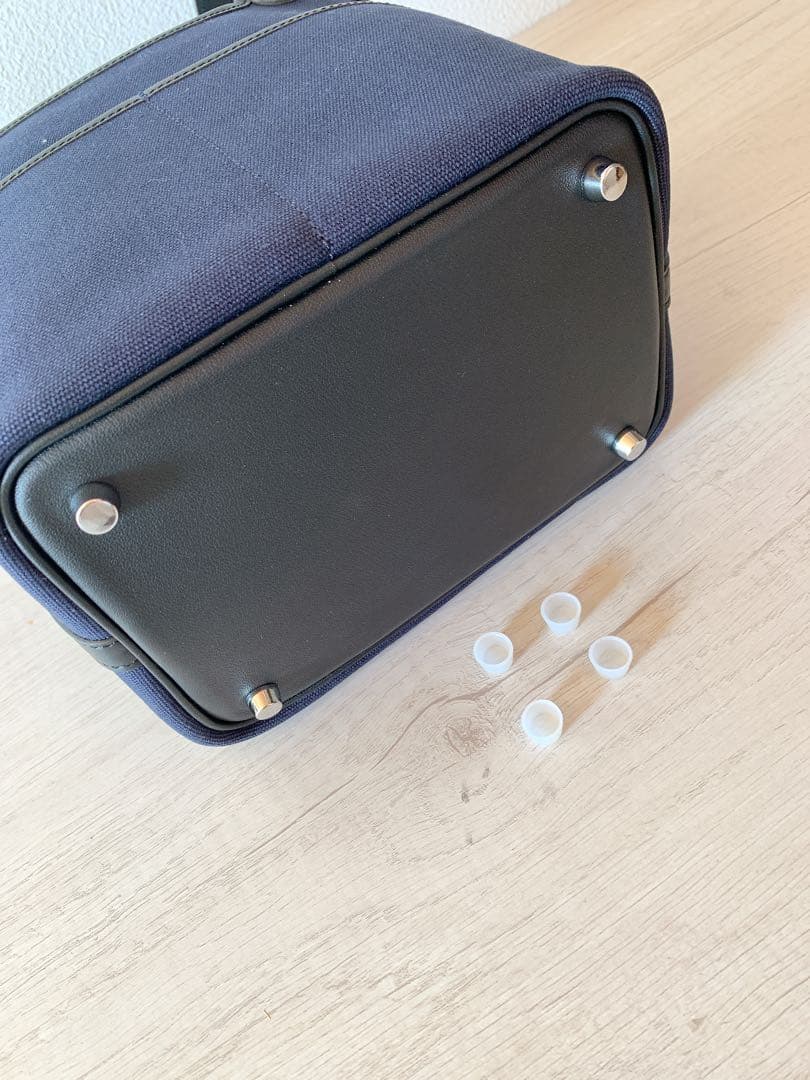 ネイビー×ブラック 高級本革 キャンバス トリヨン バケツ キューブバッグ PM