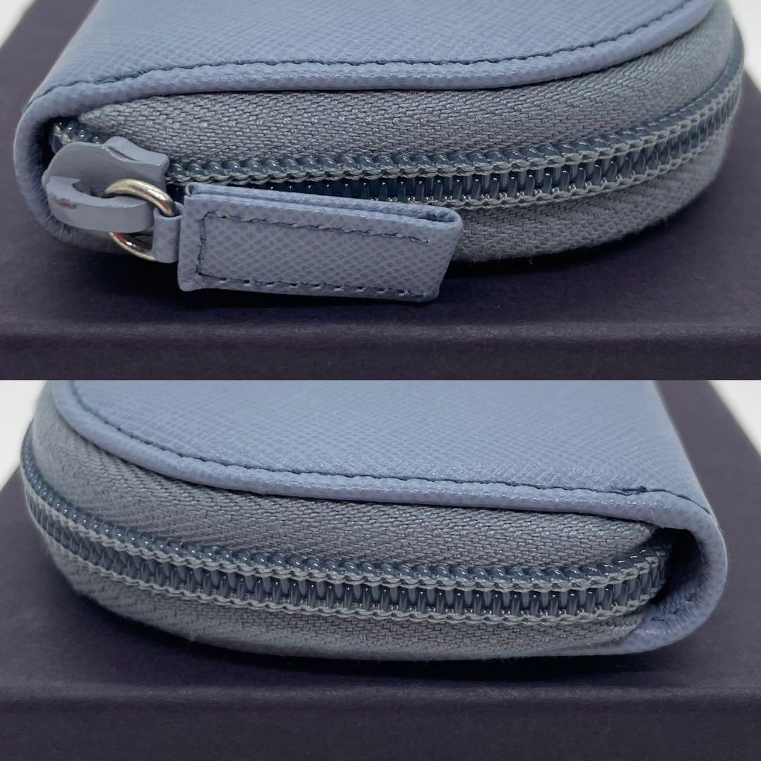 【未使用級/付属品完備】プラダ ケース レザー ラウンドファスナー 青