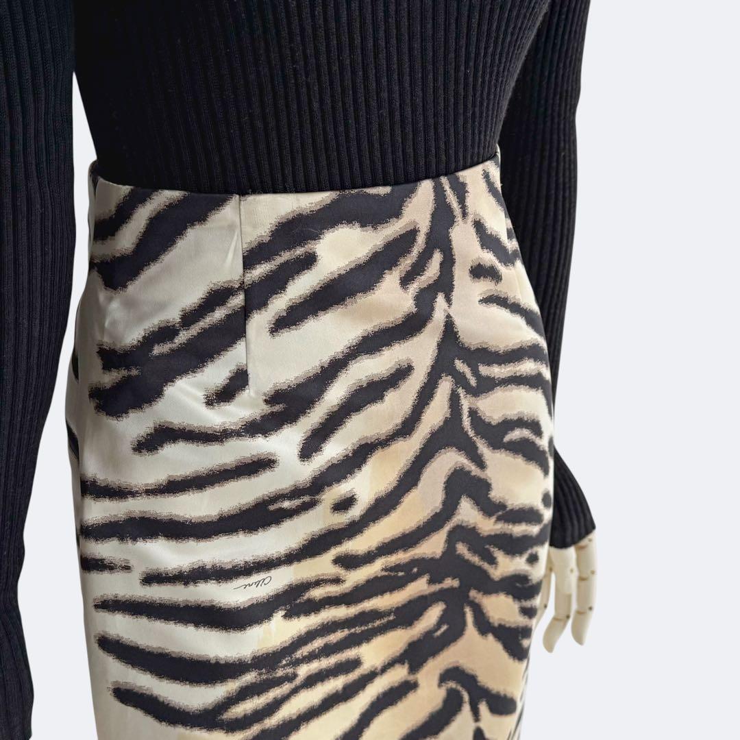CELINE セリーヌ タイガープリント シルク混ミディスカート フランス製
