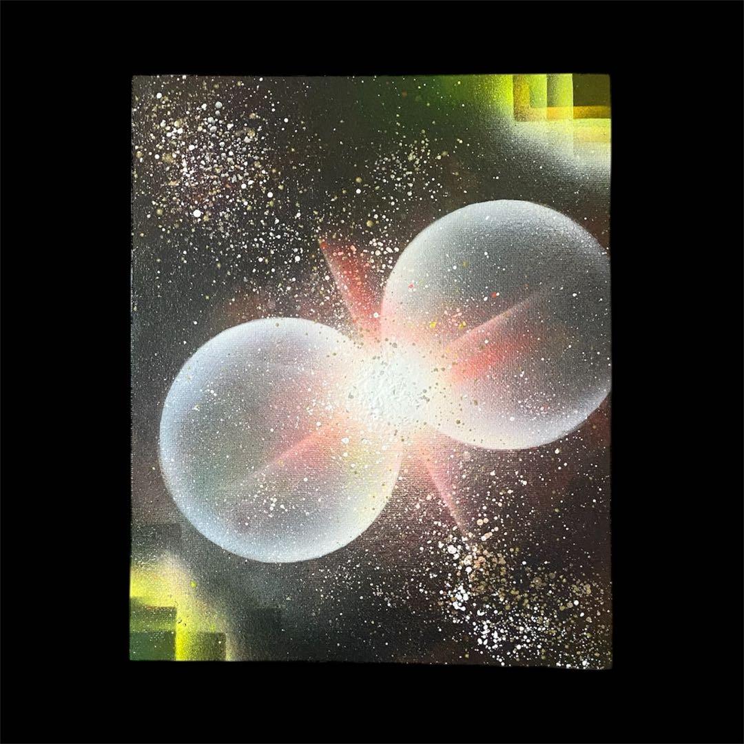 312】スプレーアート 宇宙 惑星 衝突 煌めき 星屑 銀河 キャンバス