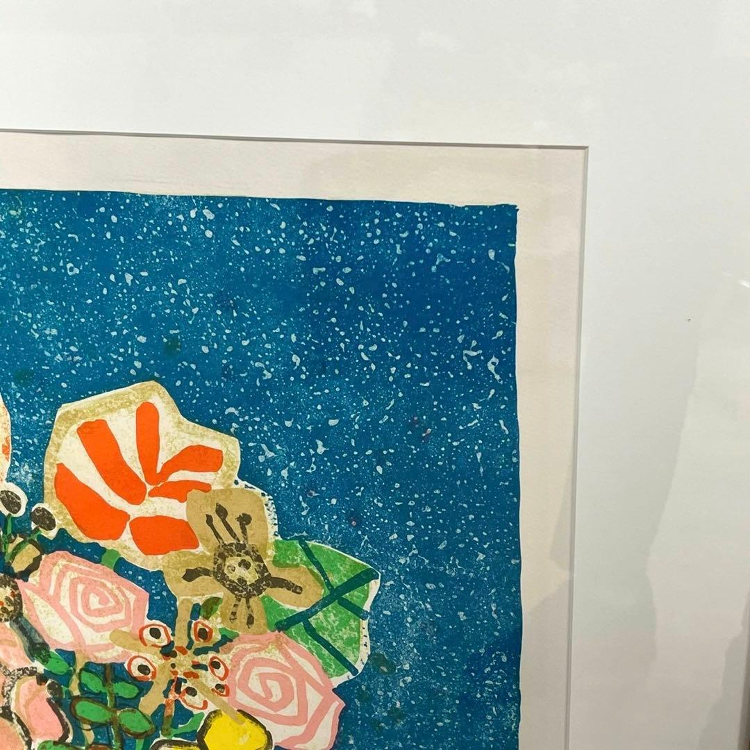 リトグラフ PAUL AIZPIRI ポール・アイズピリ作 『青いバックの花