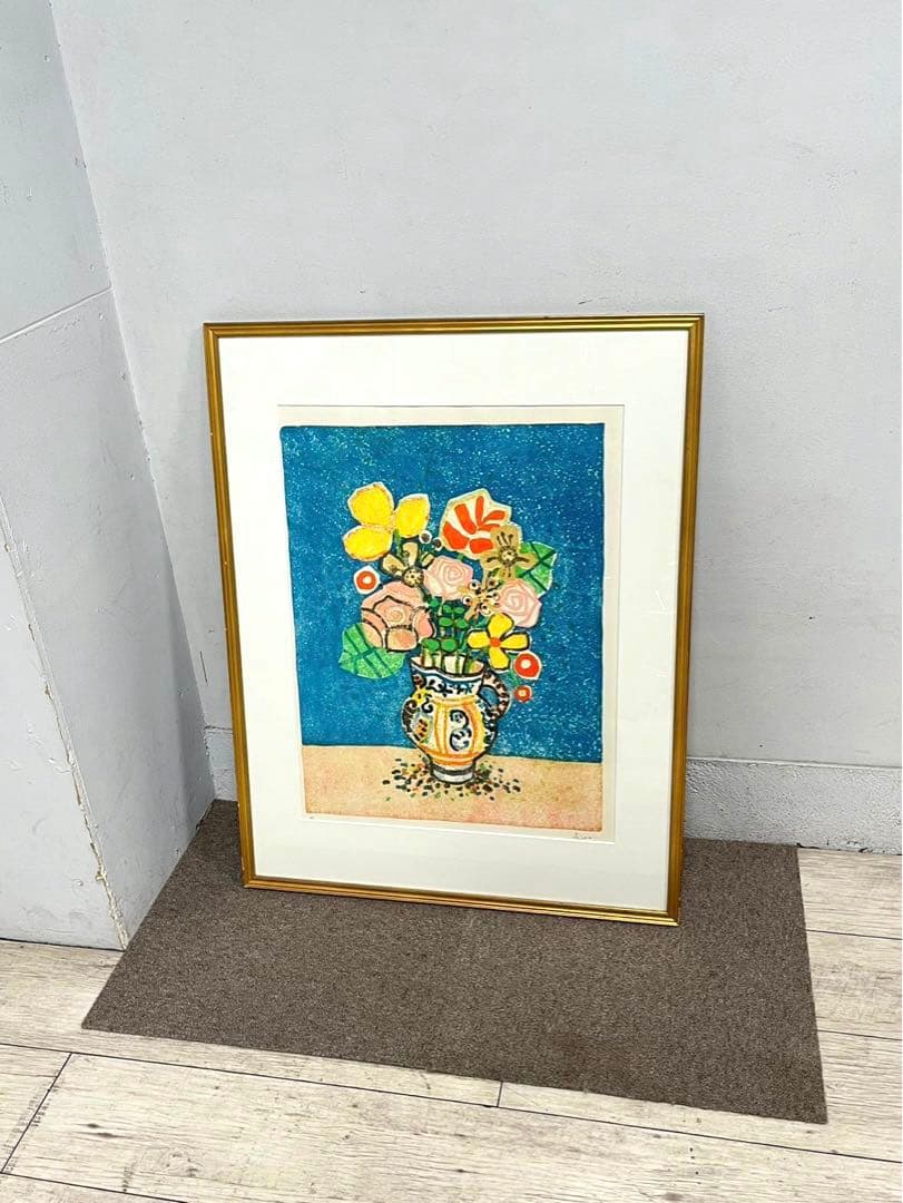 リトグラフ PAUL AIZPIRI ポール・アイズピリ作 『青いバックの花