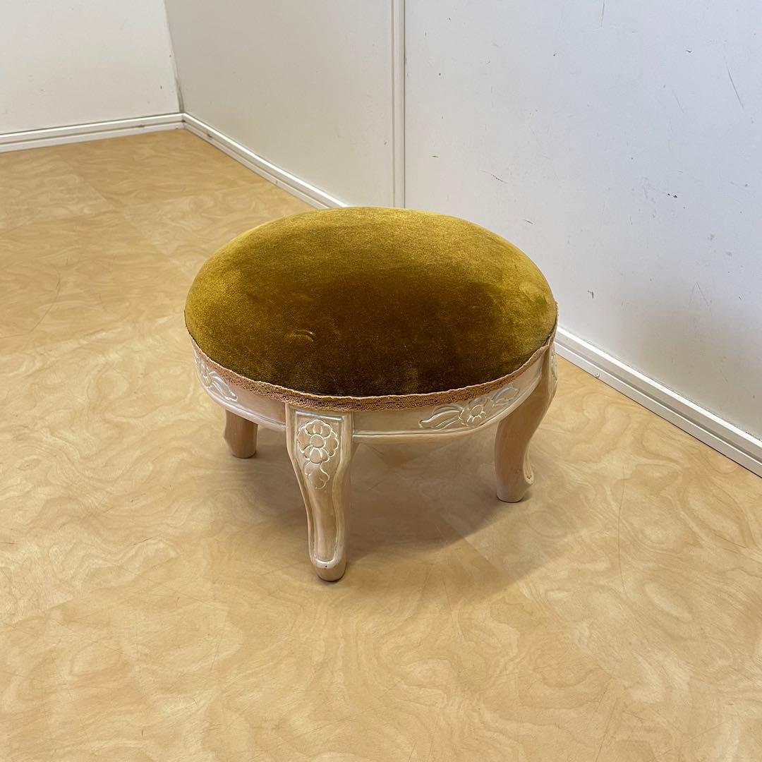 グリーン イタリア製 猫脚 小型スツール② ミニスツール オットマン 椅子