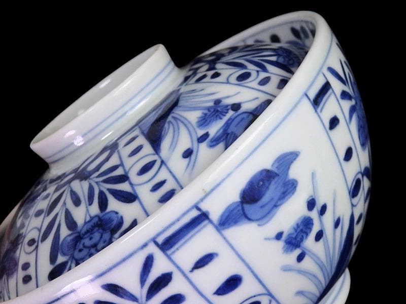 古伊万里 染付 芙蓉手 花鳥紋の図 大振蓋茶碗 F319AS-CXz - メルカリ