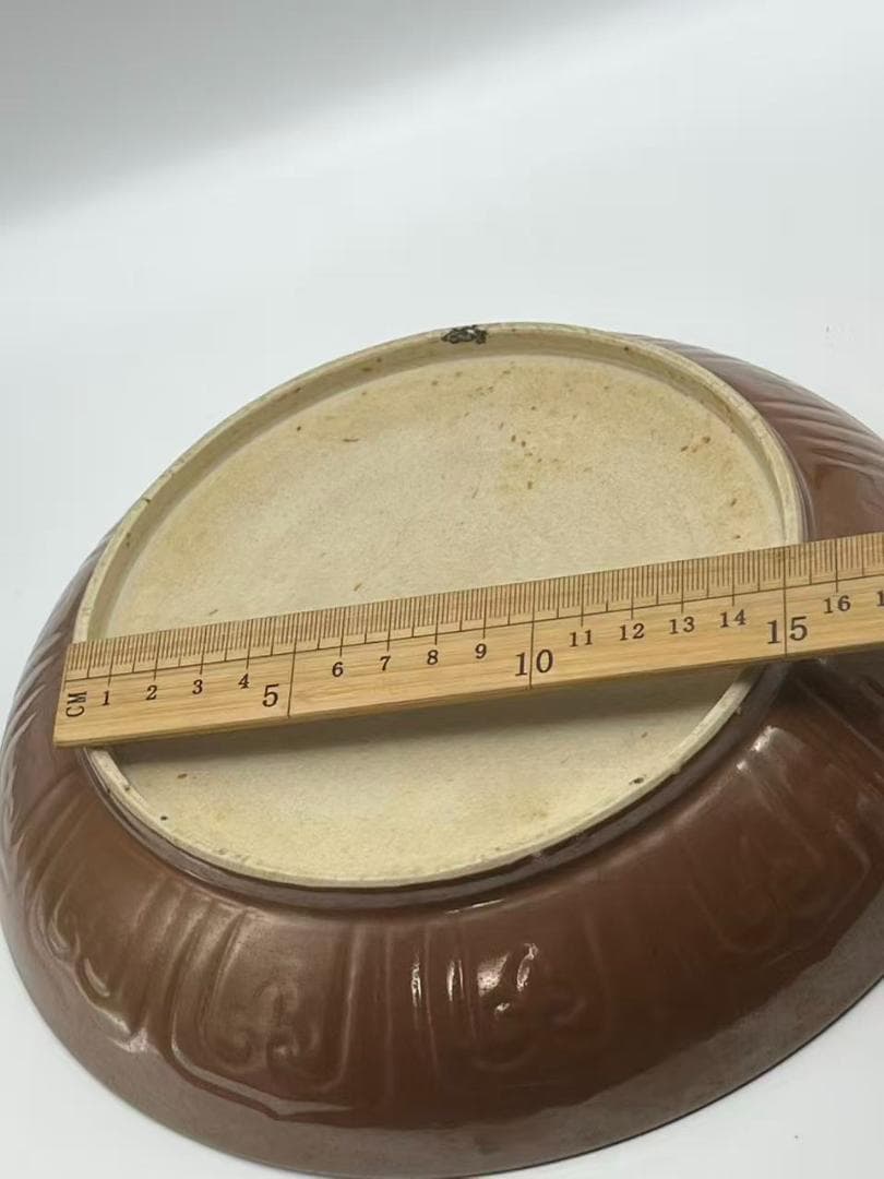 元末明初 明時代 祭藍釉 紫金釉 吉祥雲龍文盤 【旧家蔵出し】(B-43