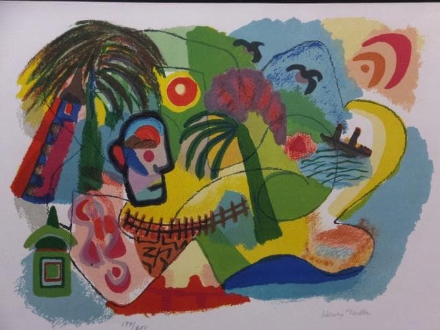 ヘンリー・ミラー　直筆サイン『ザンジバル沖のどこか』リトグラフ 0723H