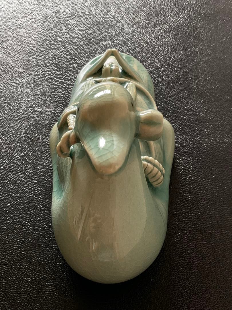 江戸末期 瀬戸焼名工【加藤春岱】古御深井 寿老人 香合 共箱 R7112338