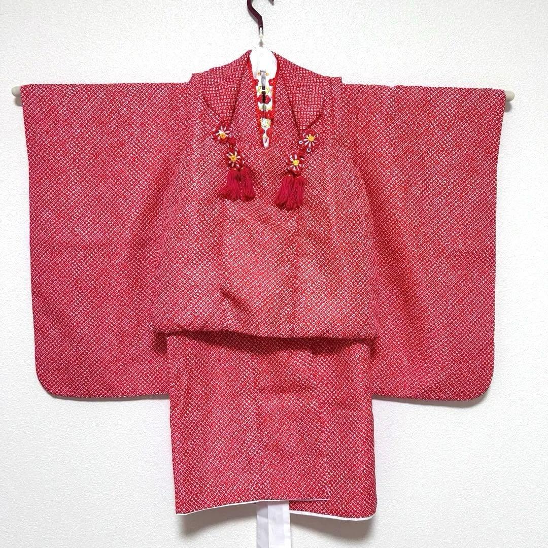 七五三 3歳　被布コート着物セット【つけ毛・髪飾り・草履・かかと止め付き】