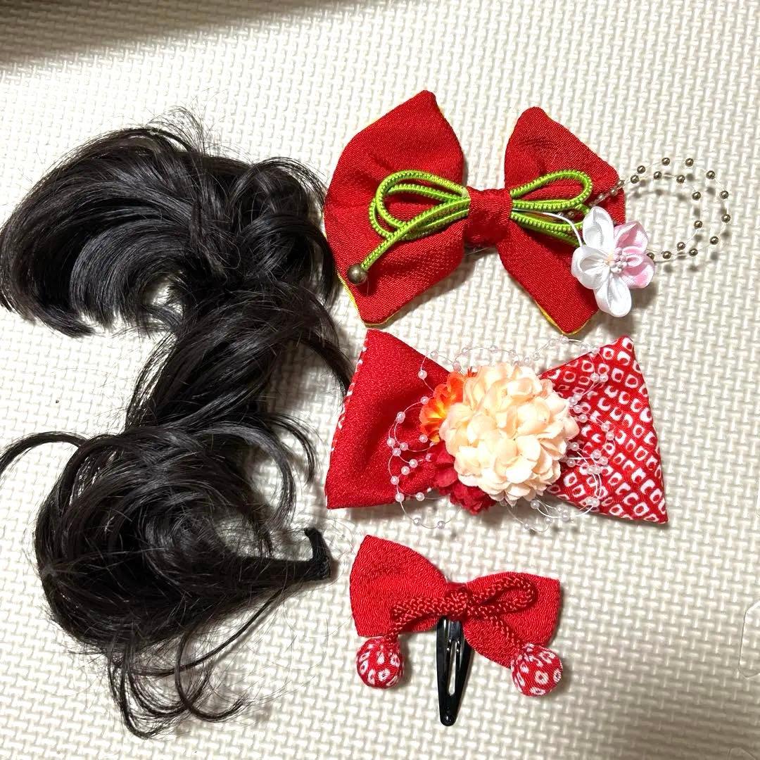 七五三 3歳　被布コート着物セット【つけ毛・髪飾り・草履・かかと止め付き】