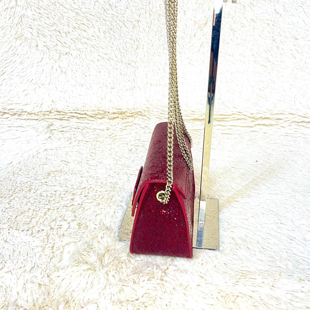 FURLA メトロポリス チェーンバッグ ポシェット ミニホルダー ラメ レッド