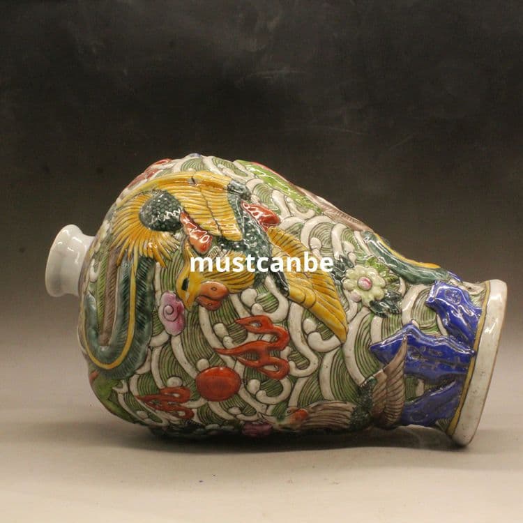 清道光彫刻パステル鳳紋梅瓶 景徳鎮 陶磁器 装飾品 現代工芸品 美術品 置物
