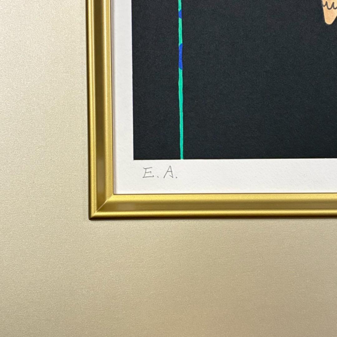 中島千波「ポインセチア」リトグラフ 直筆サイン・落款有 額縁入り