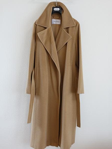 MaxMara□マックスマーラカシミアウールベルテッドコート□白タグ42