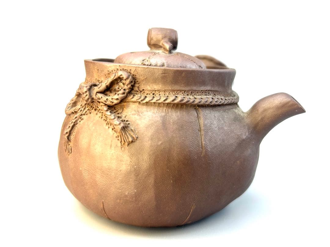 江戸期 万古焼 急須 萬古焼 茶器 陶器製 急須 装飾リボン