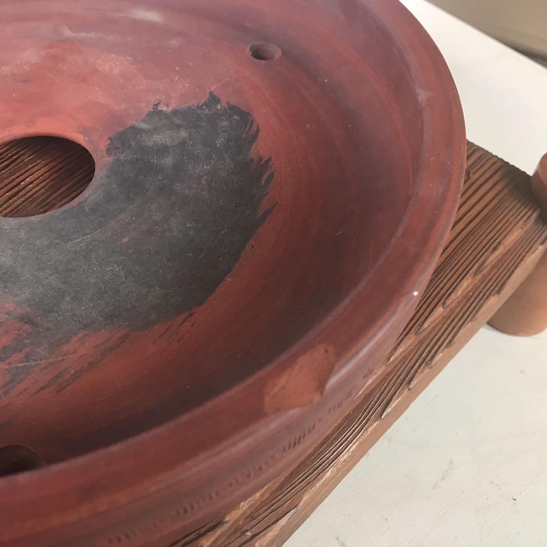 盆栽鉢　美しい紅泥朱泥骨董盆栽鉢落款有豊林丸鉢25cm✖️5cm雷文山野草南蛮鉢