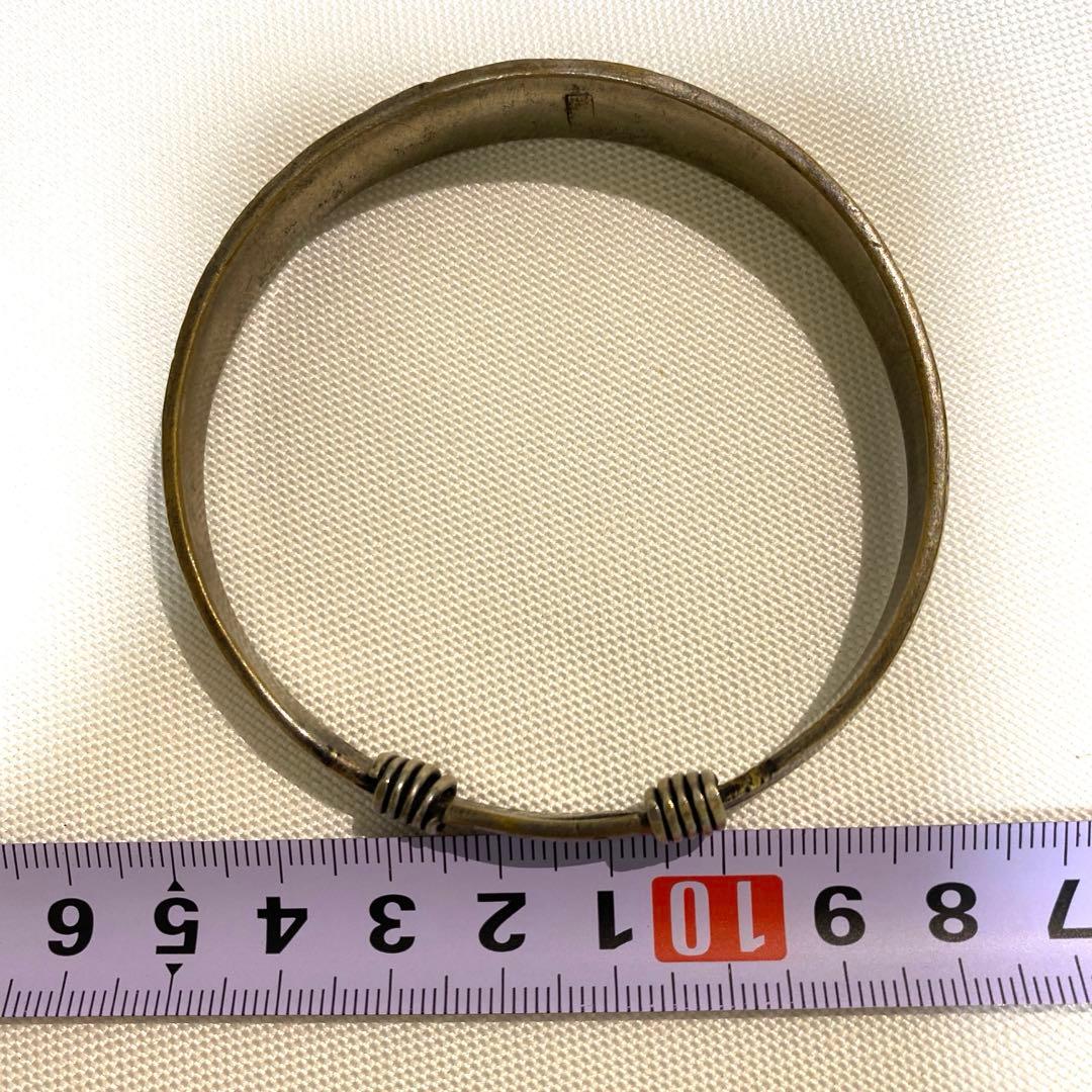 Old tribal silver 純銀 花鳥カービングバングル苗族 伝統工芸品