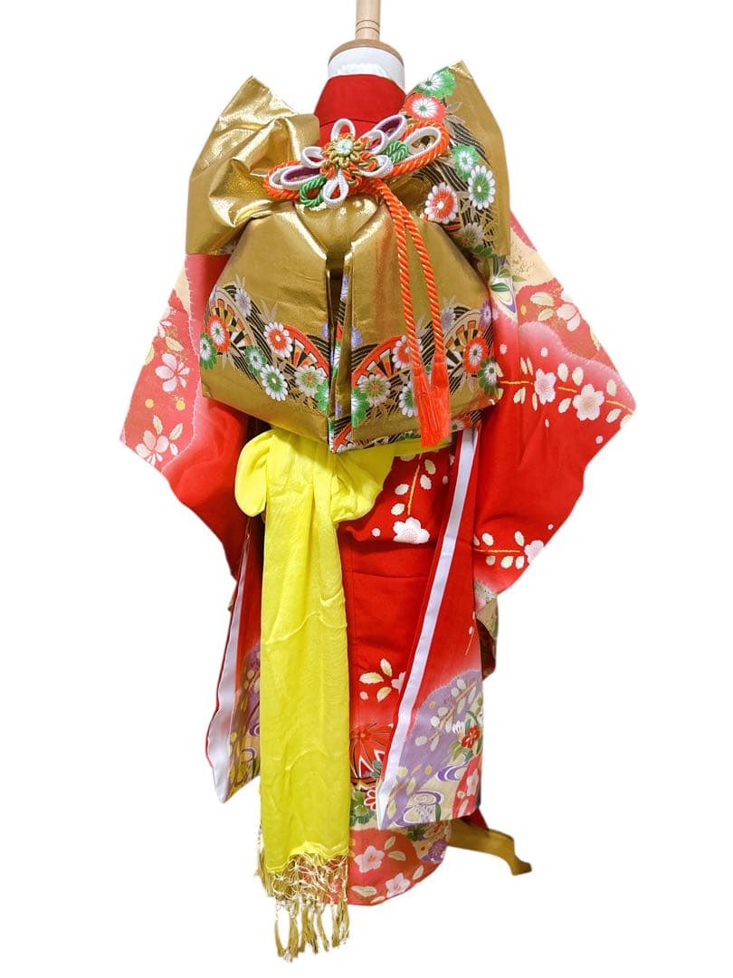 豪華正絹!赤×ゴールド♡七五三　7歳　女の子　フルセット　一式　辻ヶ花風