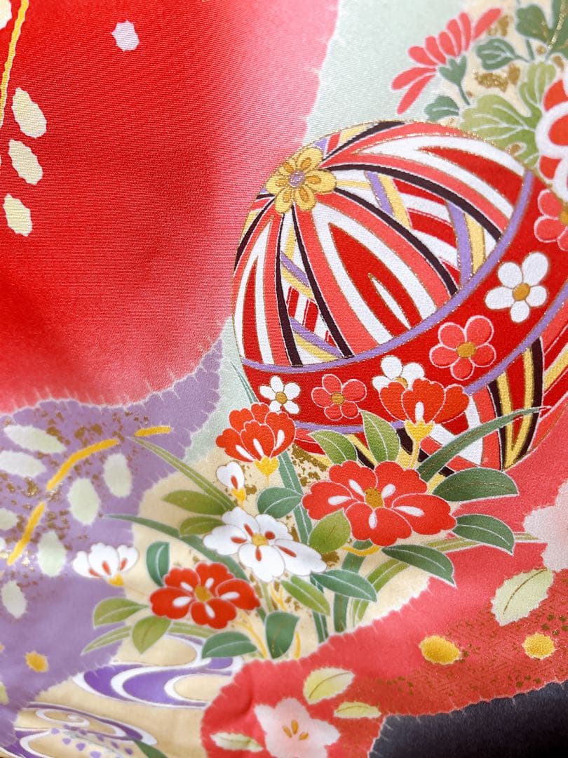 豪華正絹!赤×ゴールド♡七五三　7歳　女の子　フルセット　一式　辻ヶ花風