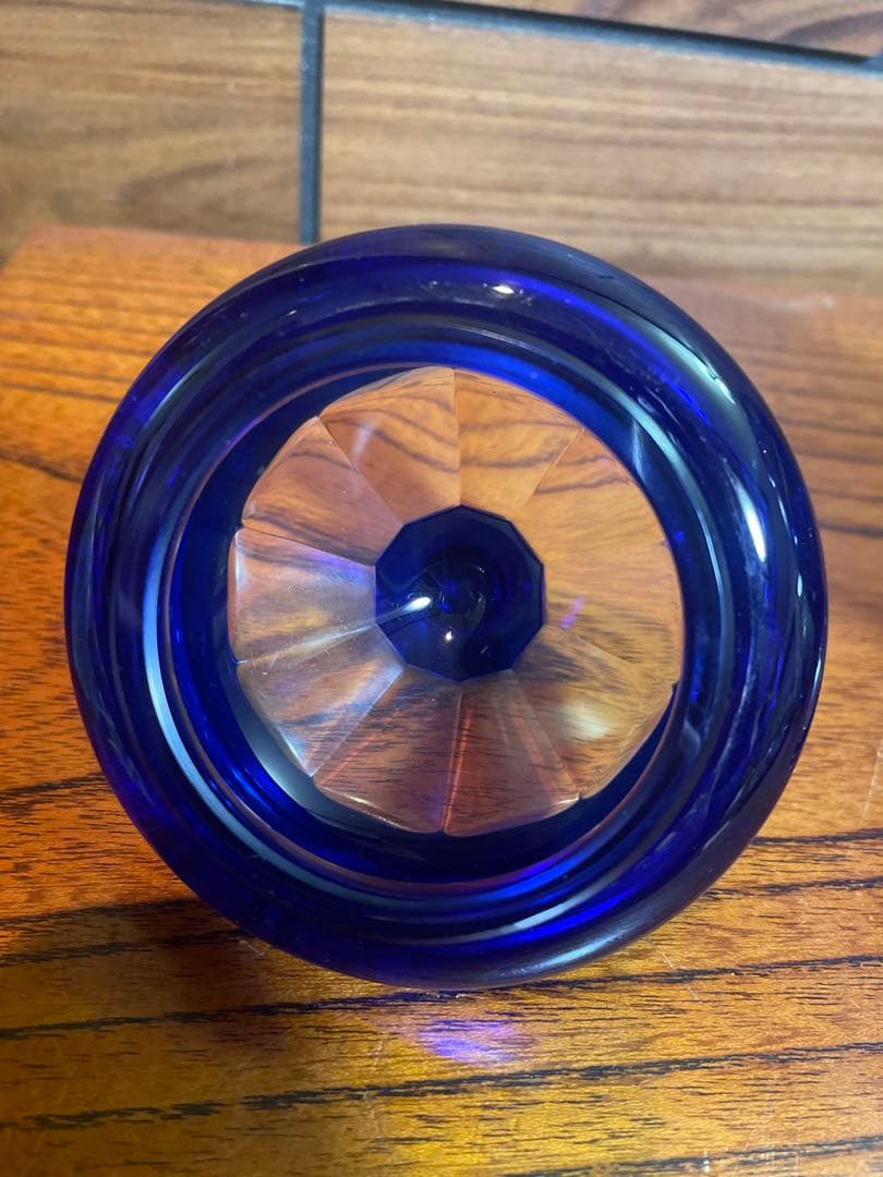 オールドモーゼル 花瓶 クリスタルガラス 金彩パチネ コバルトブルー