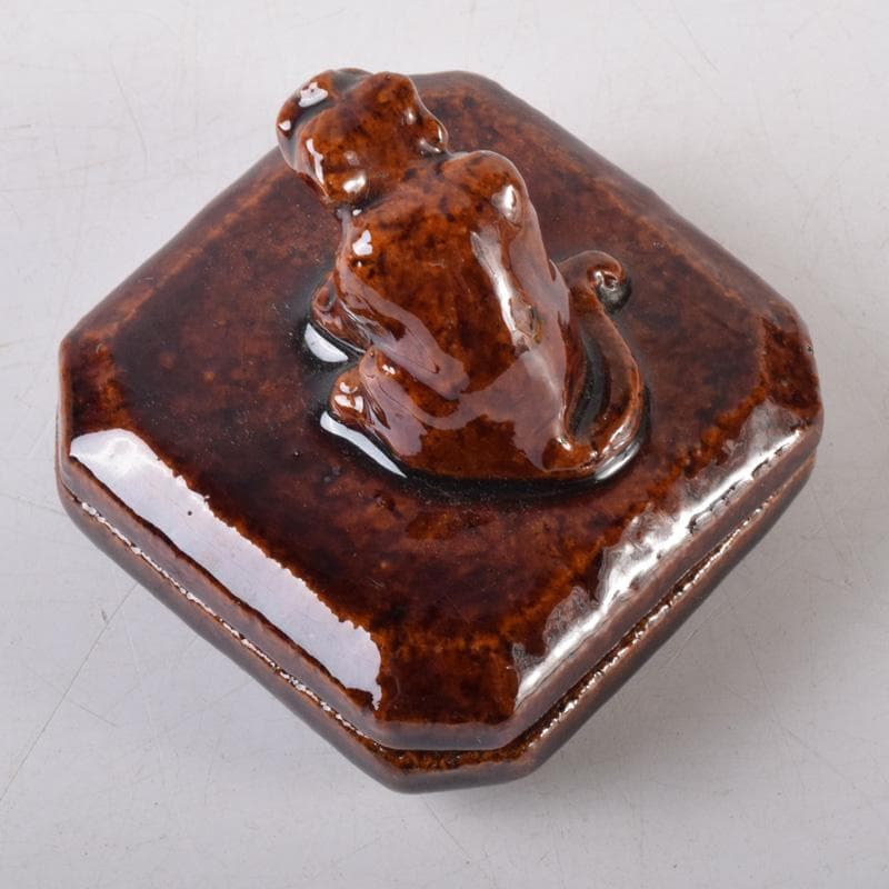 茶道具　大樋焼　松寿造　飴釉　寅香合　書付　共箱　V　8084