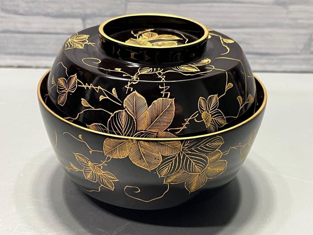 極上　輪島塗　沈金蒔絵　大きめ　吸物椀　煮椀　五客　木製　五客はラストです。