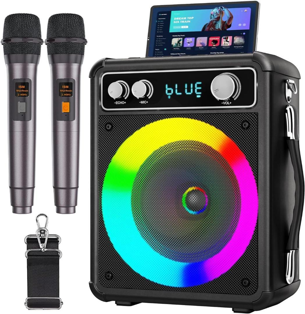 カラオケセット ワイヤレスマイク2本 スピーカーセット 家庭用
