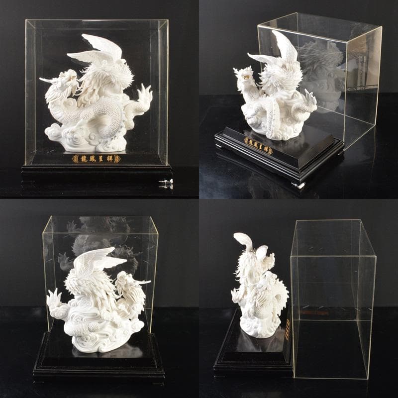 中国　陳文成作　徳化窯白磁　吉祥龍鳳　置物　箱・証書付　V　5457A