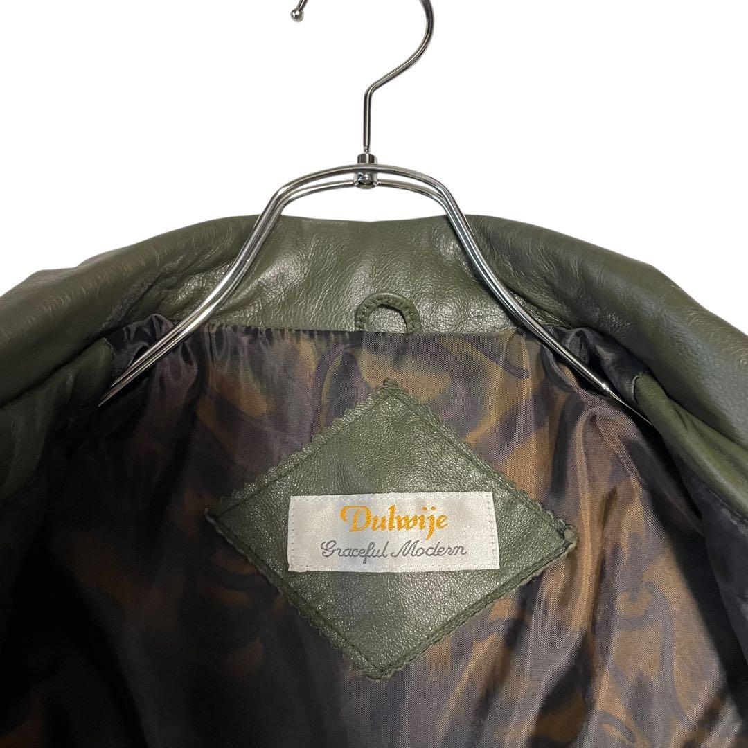 vintage】スペイン 羊革ラムレザーシングルライダースジャケット カーキL