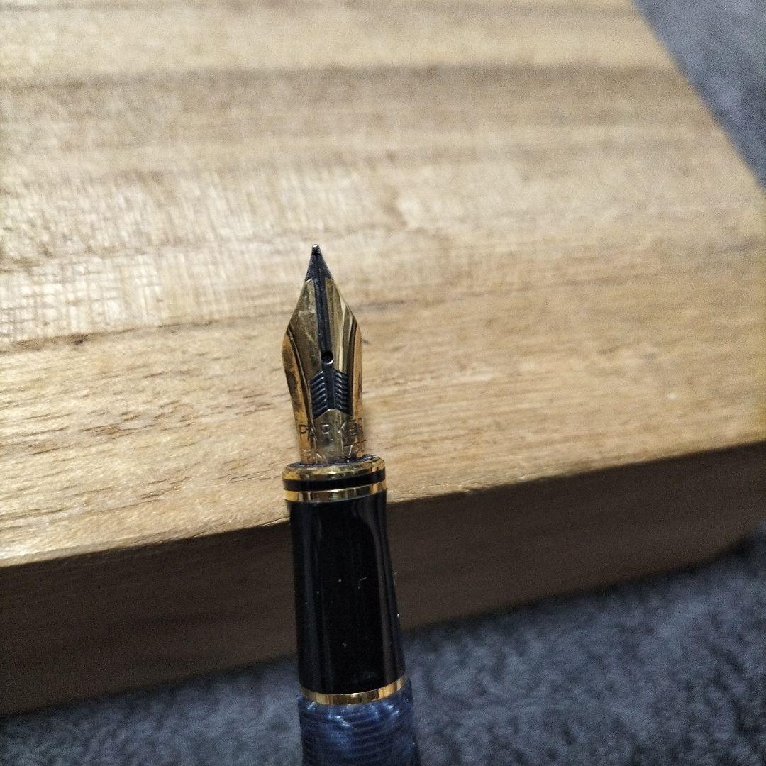 18ＫPARKER 青色と黒のマーブル模様 万年筆