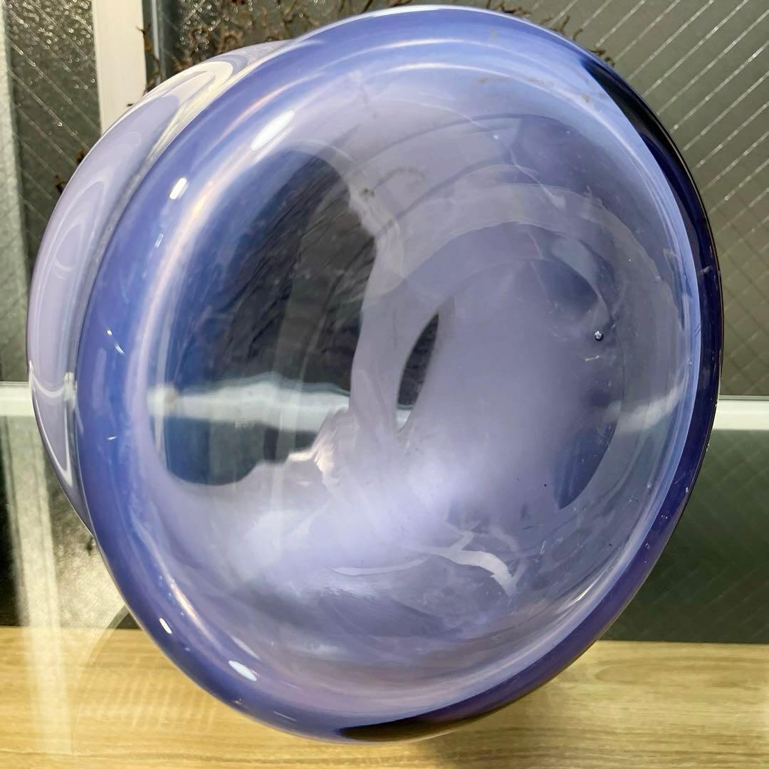 骨董 時代ガラス 淡紫色 乳白色暈し 括れ寸胴型 水指 花器 ウランガラス