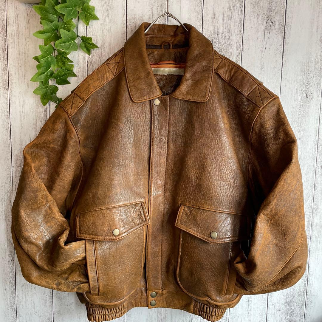 90s vintage】フライトジャケットA2 (L) シープスキン 本革